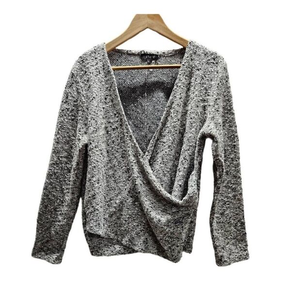 1. STATE Lavender Fields V-Neck Marled Surplice Top Ecru Grey Large - Picture 1 of 7